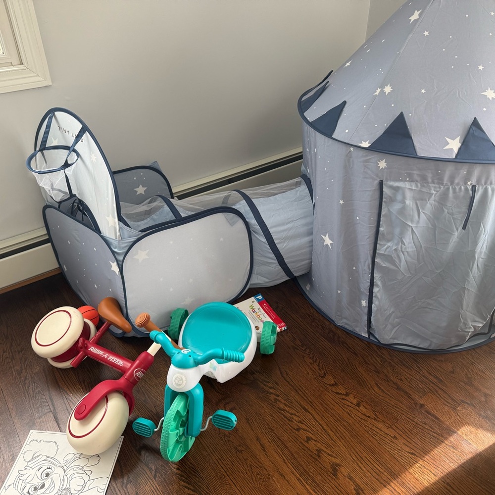 Kids Play Tent & Tunnel Set with Blue Star Pattern